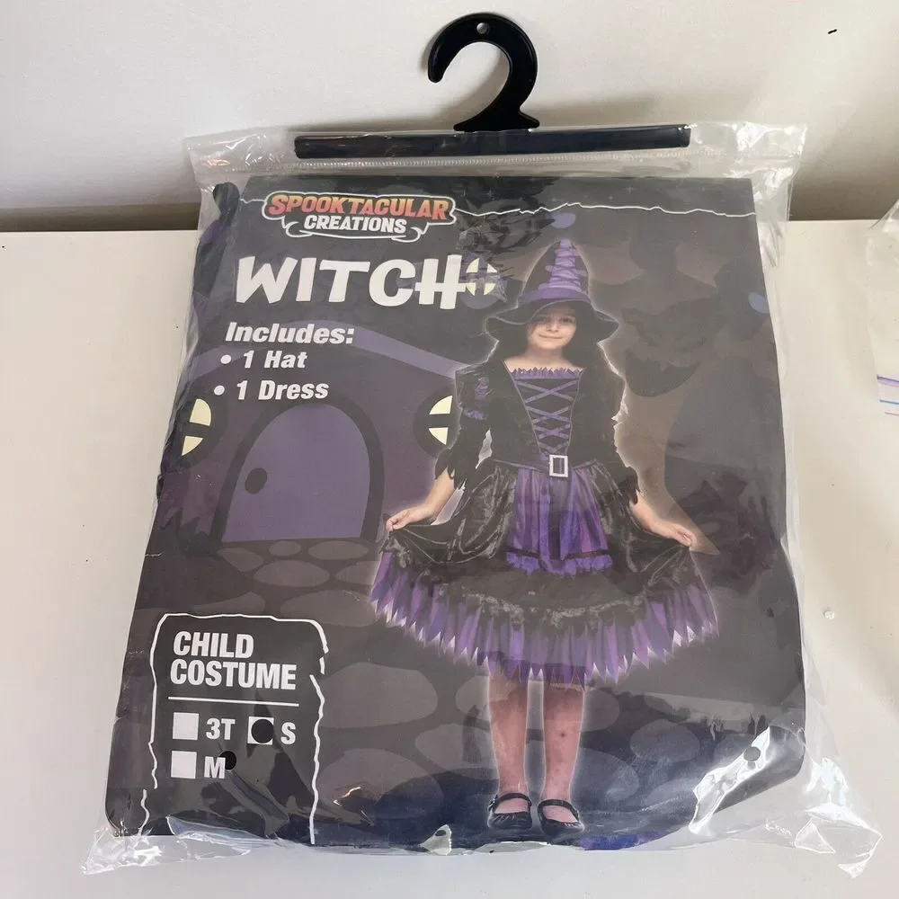 Spooktacular Creations Purple Witch Long Sleeve Dress‎ & Hat Child Size Small